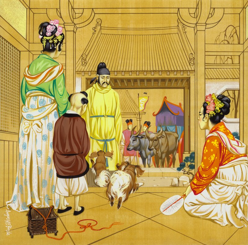 Hogar chino en el siglo XIII (gouache sobre papel) de Angus McBride
