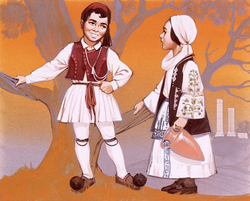 Niños griegos con su traje nacional de Angus McBride