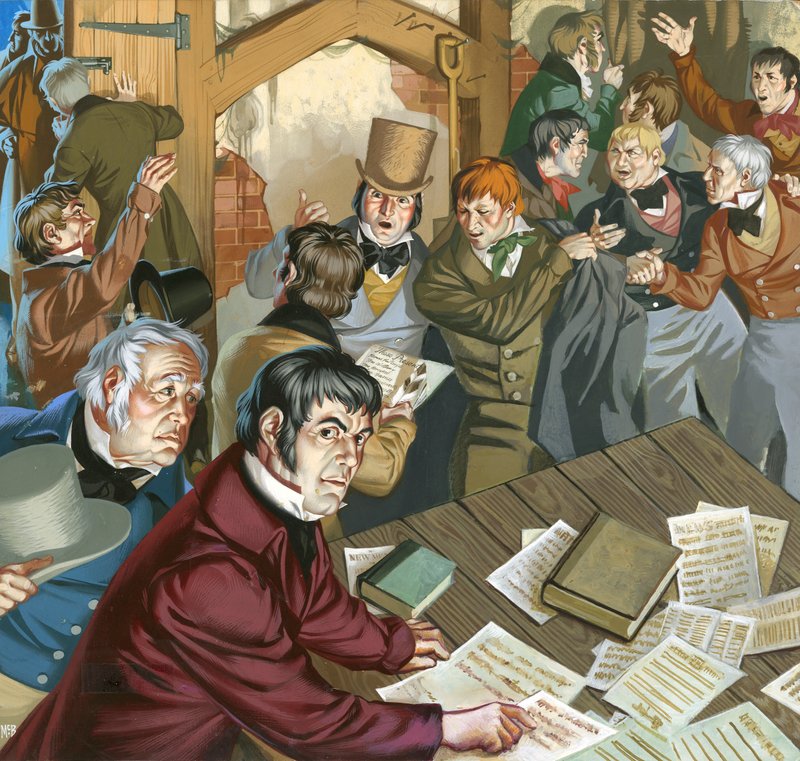 Reunión de cartistas (gouache sobre papel) de Angus McBride