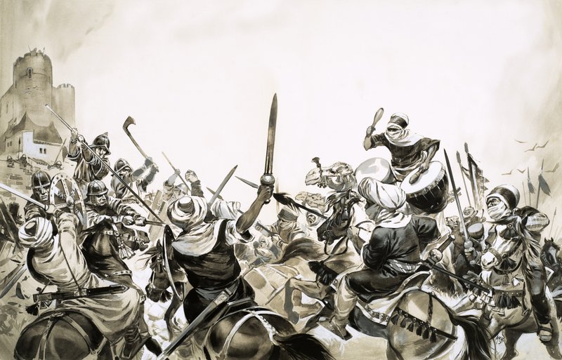 Guerreros moros atacan a las fuerzas españolas en 711 de Angus McBride