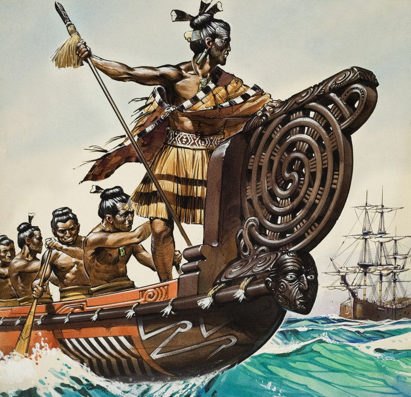 Los nativos y el capitán Cook (1728-79) (gouache sobre papel) de Angus McBride