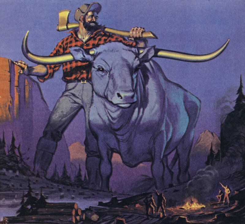 Paul Bunyan y Babe (litografía en color) de Angus McBride