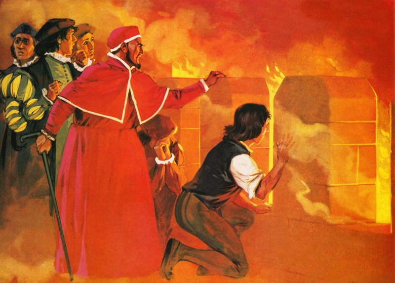 El Papa Clemente y sus seguidores viendo el saqueo e incendio de Roma de Angus McBride