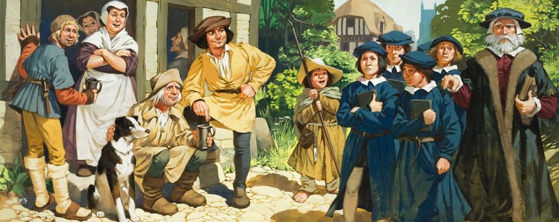 Escolares y su maestro (gouache sobre papel) de Angus McBride