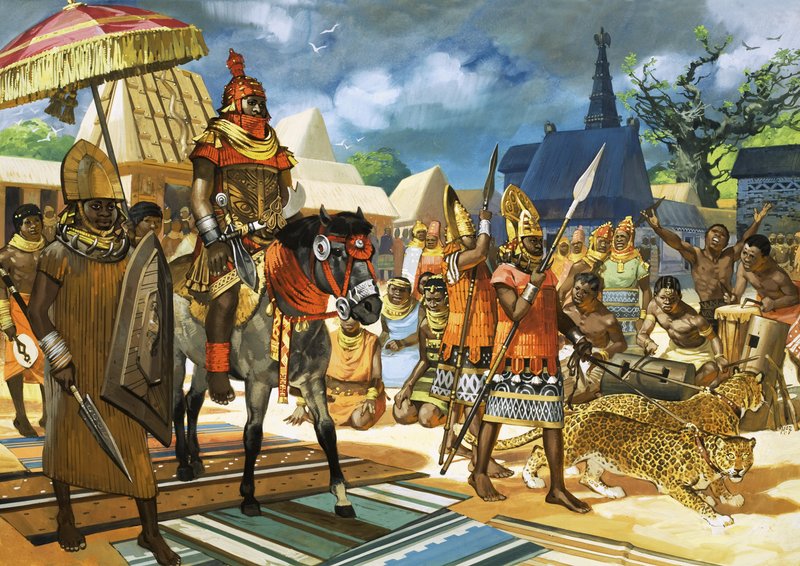 El Oba, o rey, de Benín, África Occidental, c.1550 (gouache sobre papel) de Angus McBride