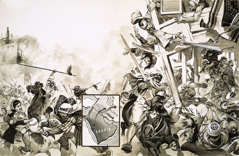 La batalla entre escarlatas y moros en 635 de Angus McBride