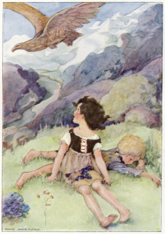 Heidi vio el pájaro más grande que había visto (litografía en color) de Anne (after) Anderson