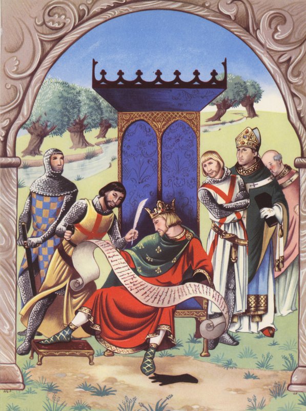 El rey Juan firma la Carta Magna (litografía en color) de Anne & Johnstone Janet (1928 79) Johnstone