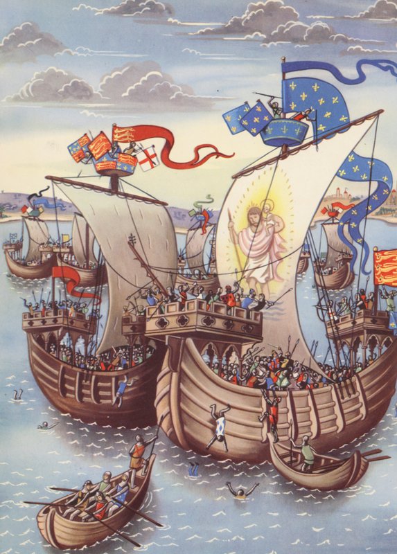 La batalla de Sluys (litografía en color) de Anne & Johnstone Janet (1928 79) Johnstone
