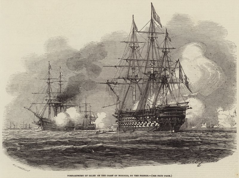 Bombardeo de Salee en la Costa de Marruecos, por los franceses de Antoine Leon Morel Fatio