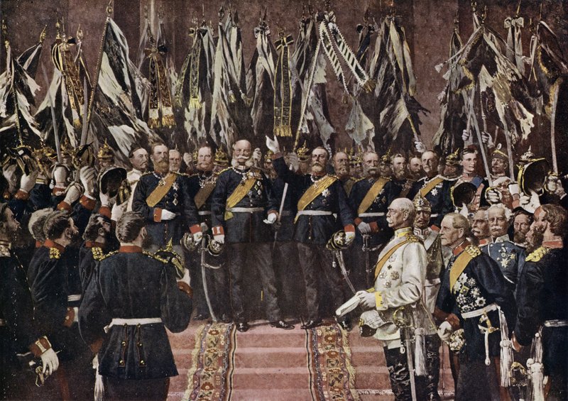 El rey Guillermo I de Prusia proclamado emperador de una Alemania unida, Versalles, Francia de Anton Alexander von (after) Werner