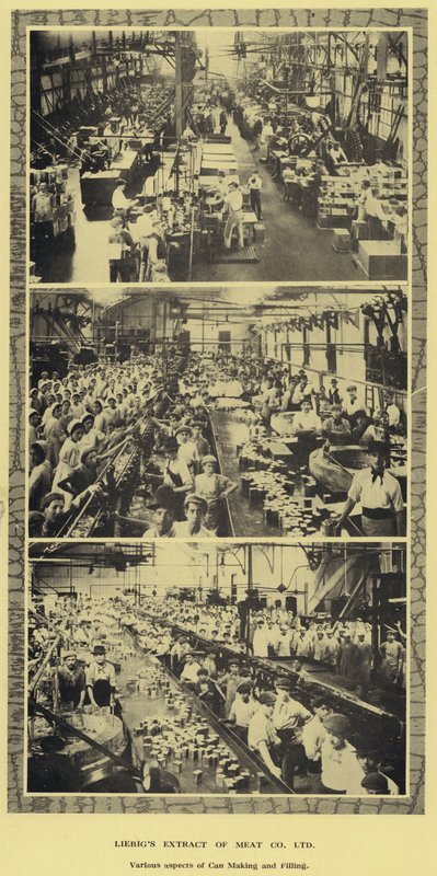 Fabricación y llenado de latas, fábrica de la Compañía Liebig Extract of Meat, Ltd, Argentina de Argentinian Photographer