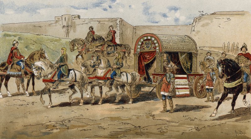 Carruaje de un príncipe franco de la época de Carlomagno, siglo IX de Armand Jean Heins