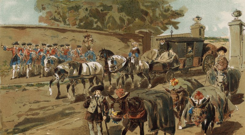 Burros cargados y coche de correos, Países Bajos Austríacos, siglo XVIII de Armand Jean Heins