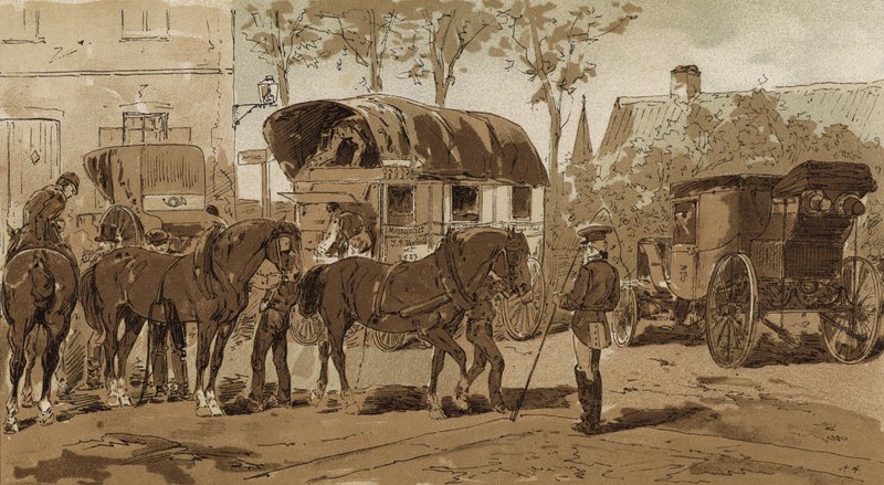 Coche de correos, coche del servicio de mensajería real holandés y carruaje, Países Bajos, siglo XIX de Armand Jean Heins