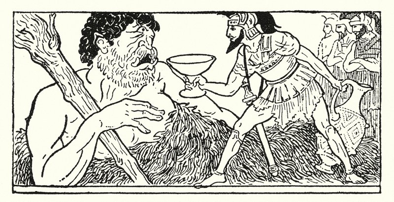 Ulises ofreciendo una copa de vino al gigante Polifemo (lito) de Armand Joseph Bonamy