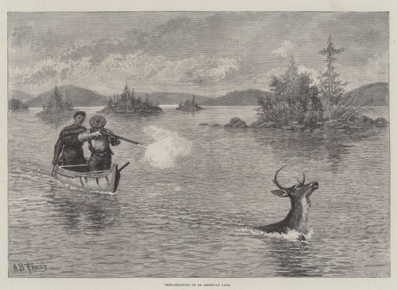 Caza de ciervos en un lago americano de Arthur Burdett Frost