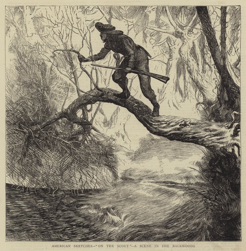 Bocetos americanos, en el explorador, una escena en el bosque de Arthur Boyd Houghton