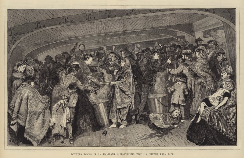 Entre Cubiertas en un Barco de Emigrantes, Hora de Alimentación, un Boceto de la Vida de Arthur Boyd Houghton