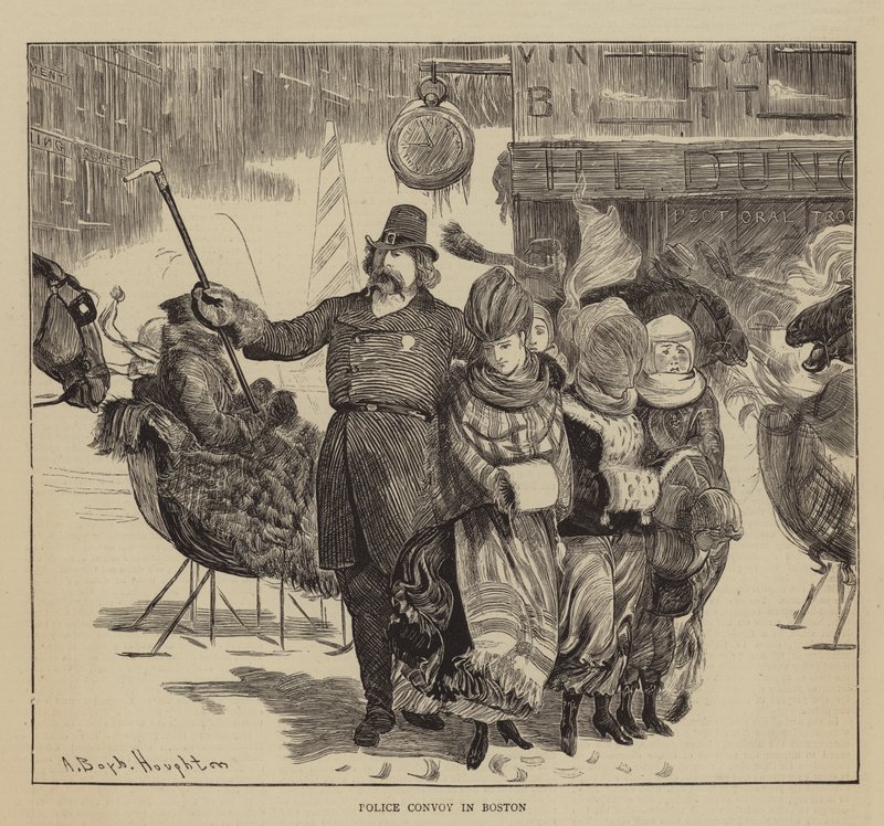 América gráfica, los Shakers, convoy policial en Boston de Arthur Boyd Houghton