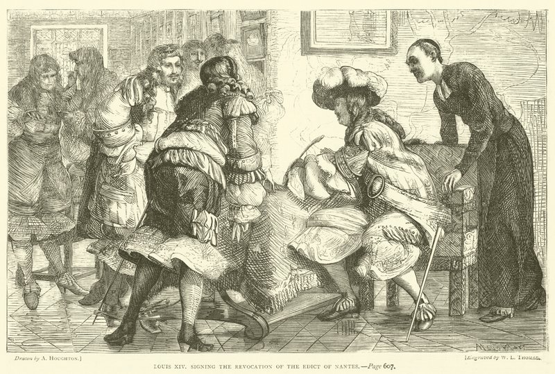 Luis XIV firmando la Revocación del Edicto de Nantes de Arthur Boyd Houghton