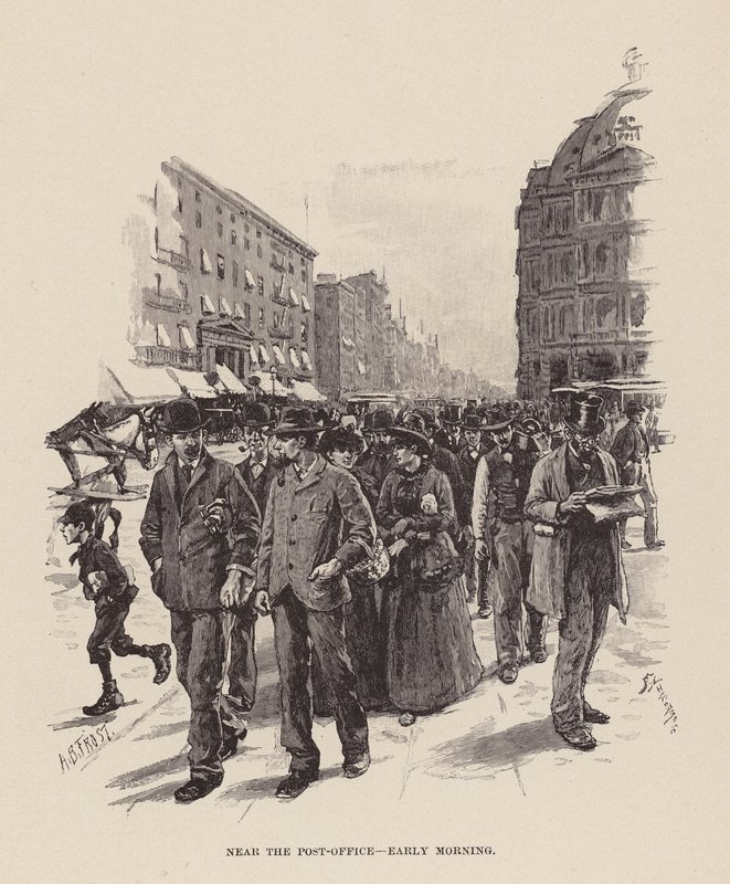 Cerca de la oficina de correos, por la mañana temprano (grabado) de Arthur Burdett Frost