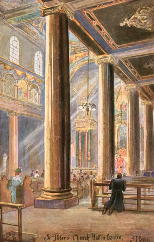 Iglesia italiana de San Pedro, Hatton Garden, Londres (litografia en color) de Arthur Charles (after) Payne