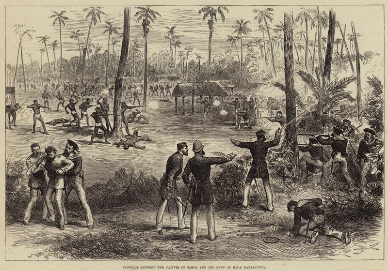 Conflicto entre los nativos de Samoa y la tripulación del HMS Barracouta de Arthur Hopkins