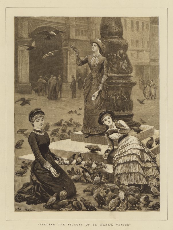 Alimentando a las Palomas de San Marcos, Venecia de Arthur Hopkins