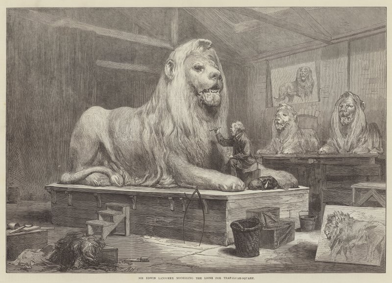 Sir Edwin Landseer modelando los leones para Trafalgar Square de Arthur Hopkins