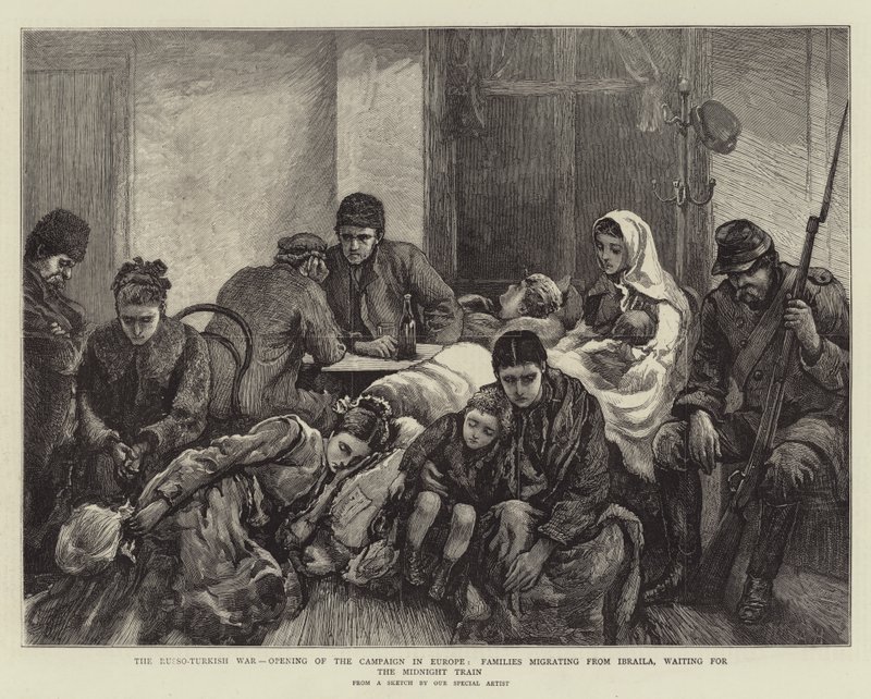 La guerra ruso-turca, apertura de la campaña en Europa, familias migrando desde Ibraila, esperando el tren de medianoche de Arthur Hopkins