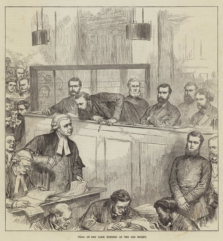 Juicio de los falsificadores de bancos en el Old Bailey de Arthur Hopkins