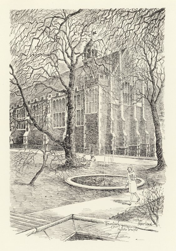 Fountain Court, Middle Temple (litografía) de Arthur Moreland