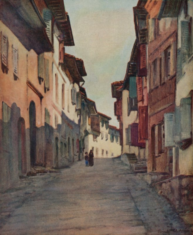 País Vasco: Calle en el Casco Antiguo, St Jean-Pied-de-Port de Arthur Romilly Fedden