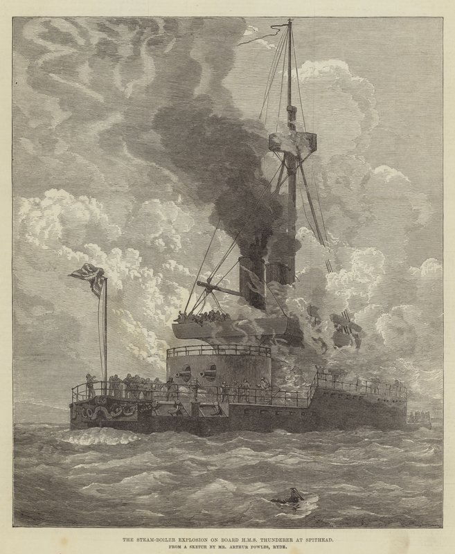 La explosión de la caldera de vapor a bordo del HMS Thunderer en Spithead de Arthur Wellington Fowles