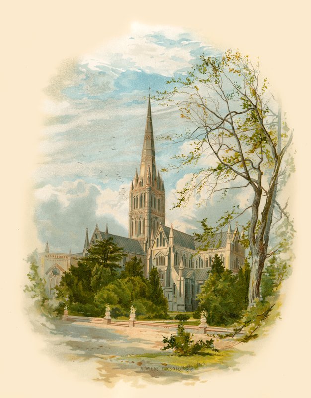 Catedral de Salisbury, desde el Palacio del Obispo de Arthur Wilde Parsons