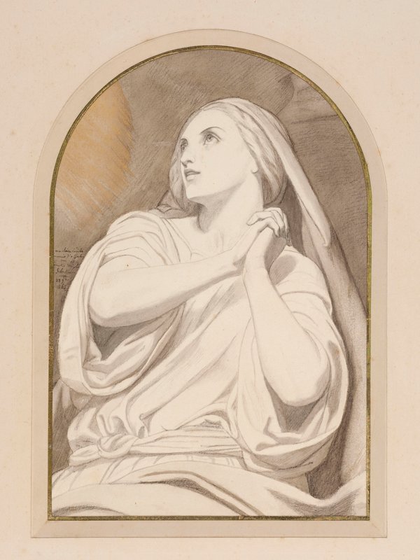 María Magdalena en éxtasis, c.1858 (lápiz, crayón, acuarela, aguada y tinta sobre papel) de Ary Scheffer