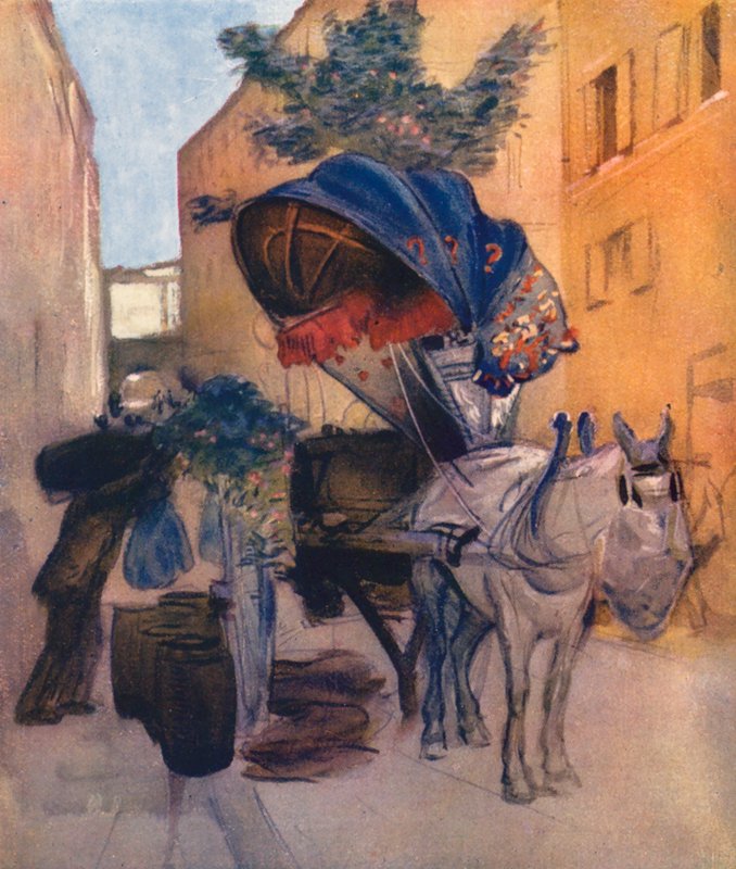 Roma: Carro de vino romano (litografía en color) de Aubrey Waterfield