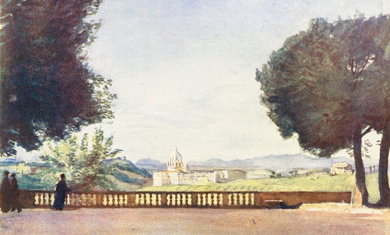Roma: San Pedro desde la Villa Pamphili Doria (litografía en color) de Aubrey Waterfield