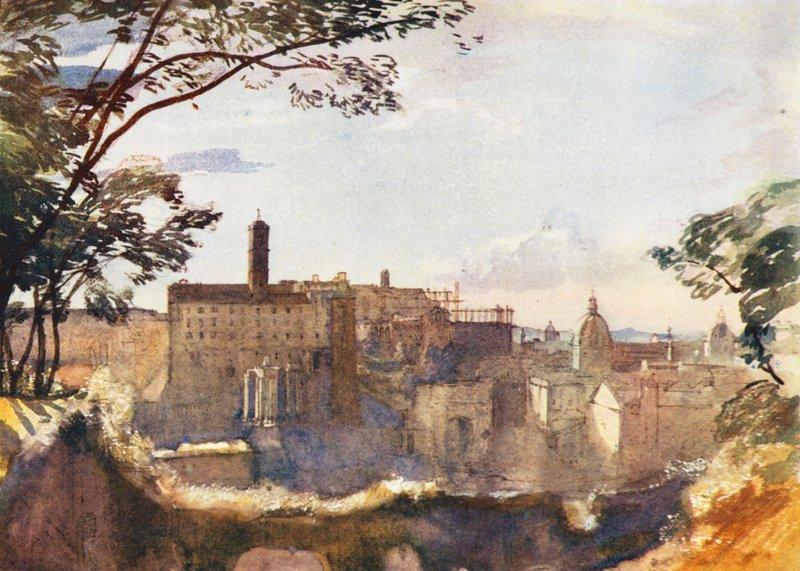 Roma: El Capitolio desde el Palatino (litografía en color) de Aubrey Waterfield