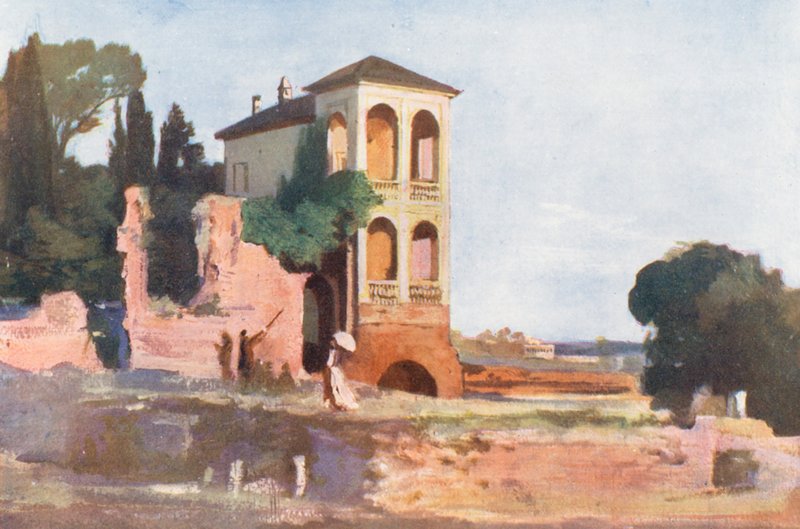 Roma: La Villa Mills en el Palatino (litografía en color) de Aubrey Waterfield