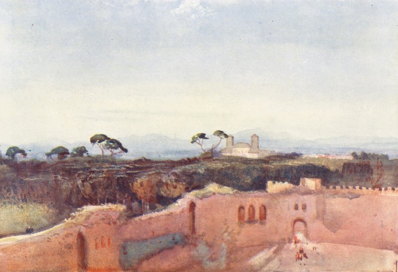 Roma: Villa Borghese desde un tejado (litografía en color) de Aubrey Waterfield