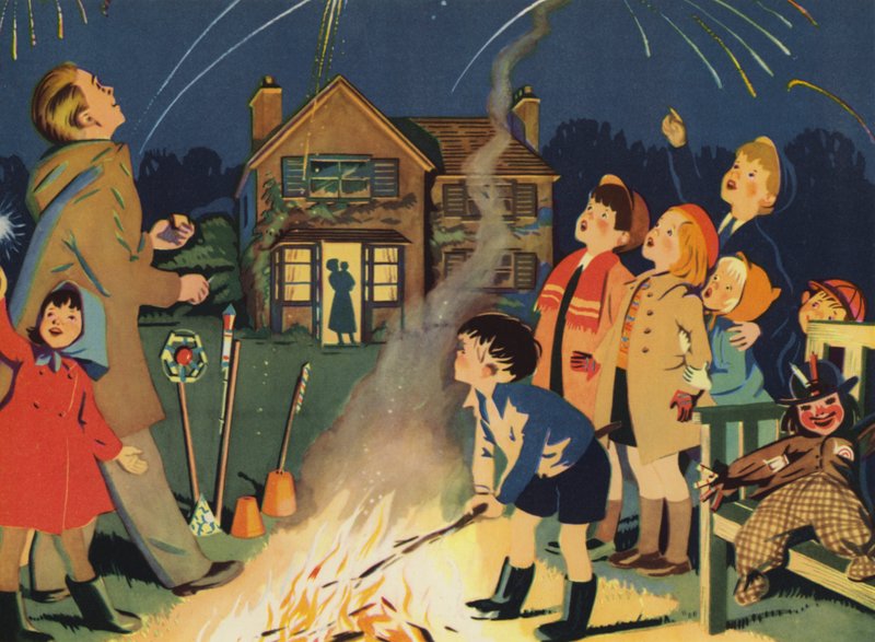 Noche de las hogueras (litografía en color) de Audrey Brunton
