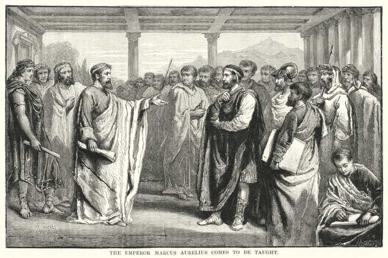 El emperador Marco Aurelio viene a ser enseñado de Auguste Francois (after) Laby