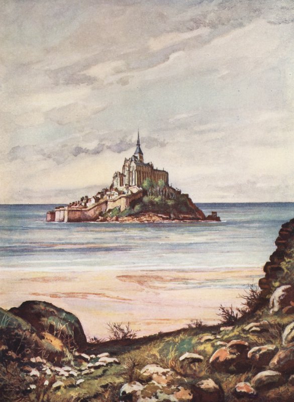 Francia: Monte Saint-Michel (litografía en color) de Auguste Gerardin