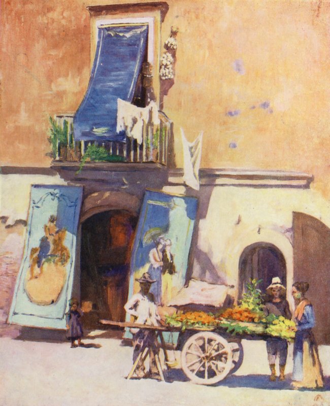 Escena callejera, La Marina, Nápoles (litografía en color) de Augustine Fitzgerald