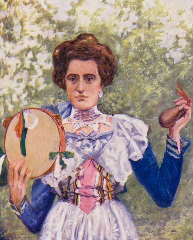 Bailarina de tarantela con castañuelas (litografía en color) de Augustine Fitzgerald