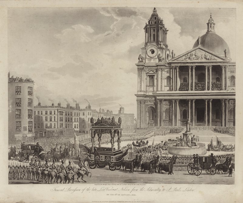 Procesión fúnebre del Almirante Lord Nelson desde el Almirantazgo hasta la Catedral de San Pablo, Ciudad de Londres, 9 de enero de 1806 de Augustus Charles (after) Pugin