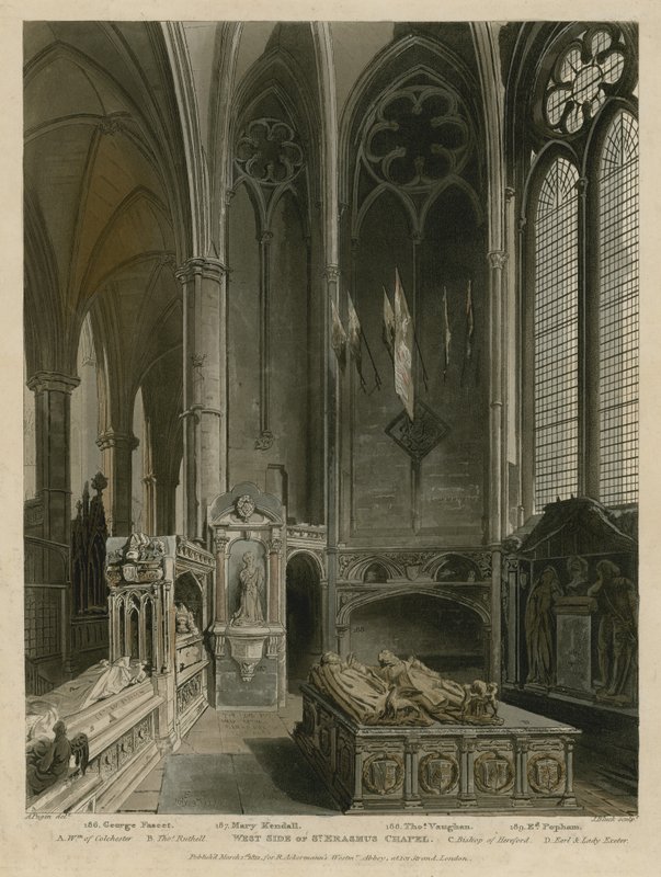 Lado Oeste de la Capilla de San Erasmo, Abadía de Westminster, Londres de Augustus Charles Pugin