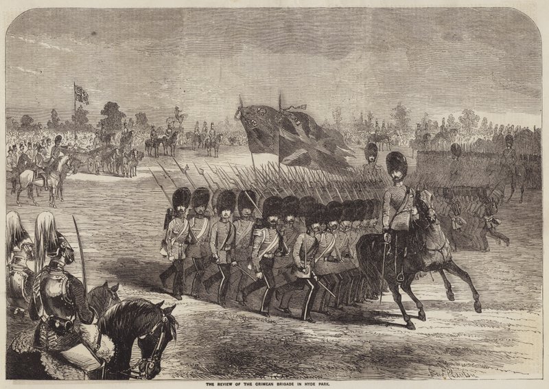 La revisión de la brigada de Crimea en Hyde Park de B. Clayton
